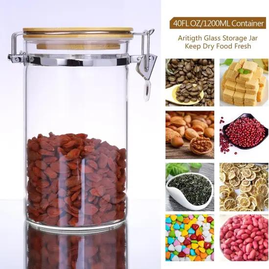 Glass Coffee Storage Containers with Bamboo Shelf,Ground Coffee Holder Jars,Airtight Glass Countertop Storage Jar Canisters with Spoon for Coffee,Loose Tea,40 Fluid-oz,Pack of 3 {4}