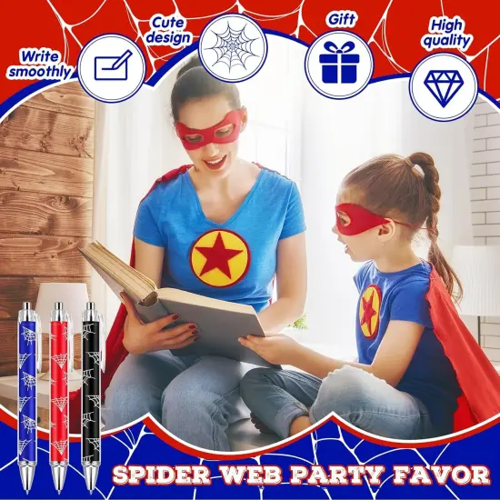 24 Pcs Ballpoint Pen Bulk 1.00 mm Retractable Gel Ink Pens Classroom Reward Prizes Goodie Bags Stuffers Gift Party Favors Supplies for Birthday themed Party Decorations (Spider Web) {4}
