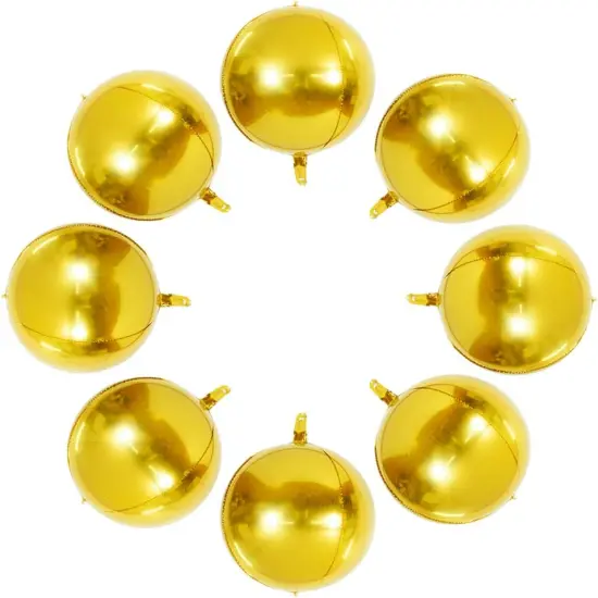 10 pcs Gold 4D balloon, 15 inch Foil Mylar Sphere Balloon for Birthday Party,Wedding,Valentine's Day, Christmas,Baby Shower Decoration Supplies {1}