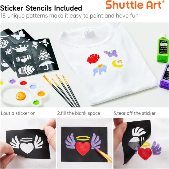 Fabric Paint, Shuttle Art 30 Colors Permanent Soft Fabric Paint in Bottles (60ml/2oz) with Brushes, Palette, Stencils, Non-Toxic Textile Paint for T-shirts, Shoes, Jeans, Bags, DIY Projects&Art Crafts {4}