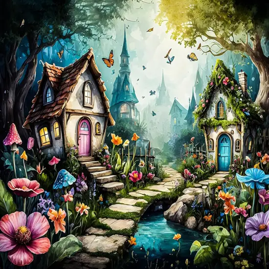 Flowers Paint by Number for Adult, Fairy Garden Painting by Number Kits On Canvas, DIY Tiny Houses Oil Painting Acrylic Paints, Frameless Paint by Numbers {1}