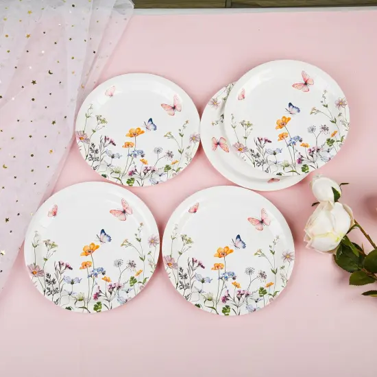 24Pcs Wildflower Paper Plates Watercolor Floral Disposable Party Dessert Plate 7" Rustic Botanical Butterflies Plates FOR SUMMER {3}