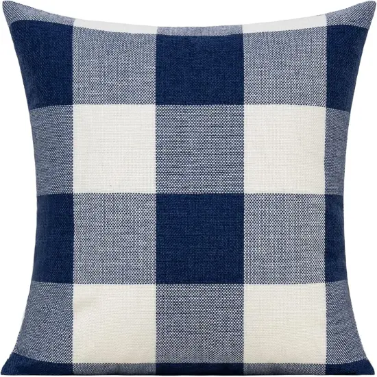 Outdoor Blue Throw Pillow Covers 18x18 Set of 2 Buffalo Plaids Check Summer Front Porch Decorative Gingham Cushion Cases Home Decor Farmhouse for Patio Furniture Couch Bed Sofa,Navy Blue White {3}