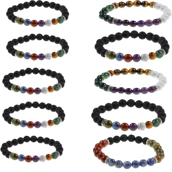Natural Stone Beads Box Set Kits 8mm Round Loose Gemstone Natural Amethyst Lave Stone Assorted Color with Accessories Tools for Bracelet Jewelry Making (100% Natural Stone Beads Kit 1) {4}