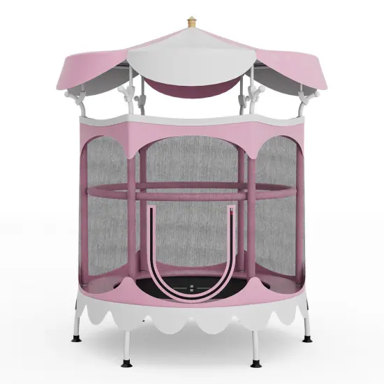 Kids Trampoline with Detachable Canopy, Safety Net, Zipper Door and Foam Padding Yellow {8}