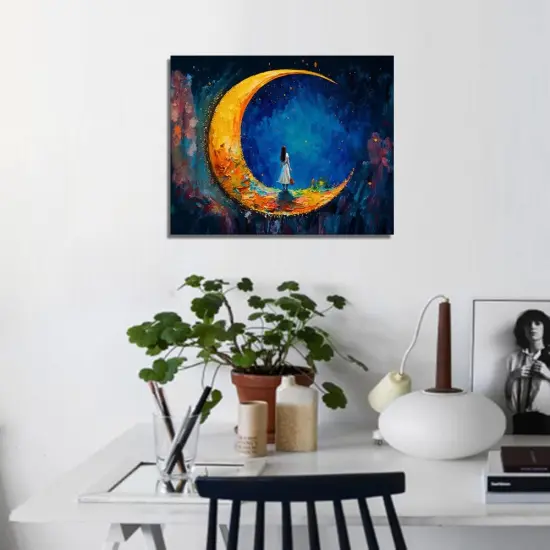 Paint by Number, Moon and Maiden Oil Painting for Adults Kids, Abstract Paint by Number Kits, Acrylic Painting Set for Wall Decoration with Brushes and Pigment, 16x20 Inch {4}