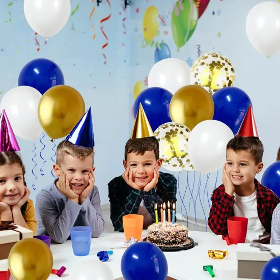 Balloons Royal Blue White Gold Balloons for Graduation Decorations Metallic Gold Confetti 12inch Dark Deep Blue White Latex Balloons Chrome Gold Balloons {5}