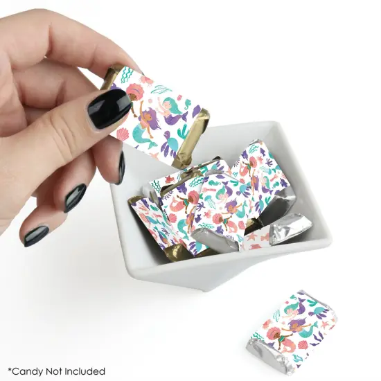 Big Dot of Happiness Mermaid Party Mini Candy Bar Wrapper Stickers, Mermaid Characters Birthday Party Small Favors - 40 Count Sticker Labels {3}