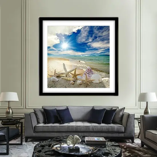 Seaside Beach Diamond Painting Kits for Adults,Starfish Seashell Diamond Painting Kits Ocean Theme, Beach Landscape Diamond Art,Ocean Diamond Art Perfect for Home Wall Decor(14x14in), white {3}