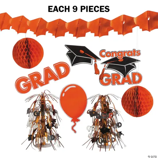 Graduation Party Decorating Kit - 9 Pc Orange {1}