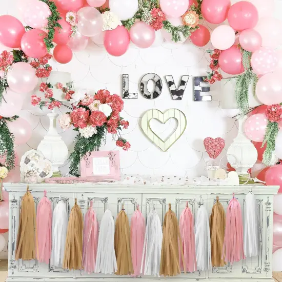 Gold White Pink Tassel Garland for Baby Shower Decorations Bridal Shower Birthday Party Decorations 15PCS {3}