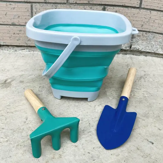 3 Pieces Summer Collapsible Beach Bucket for Kid Toddler,Toddler Outdoor Toys Shovel and Rake Made of Metal for Kids Beach Travel {3}