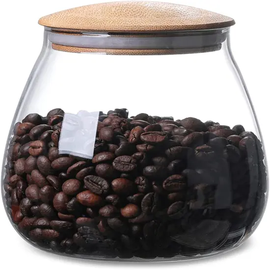 400 ML/13 FL OZ Clear Cute Glass Storage Canister Holder with Airtight Bamboo Lid, Round Modern Decorative Small Container Jar {1}