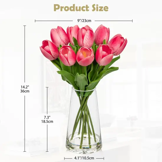 Fake Tulips Artificial Tulip Flowers in Glass Vase with Faux Water, 14.2" Real Touch Pink Tulip Flowers Spring D&eacute;cor for Table Centerpiece Home Farmhouse Resto Wedding Decoration {2}