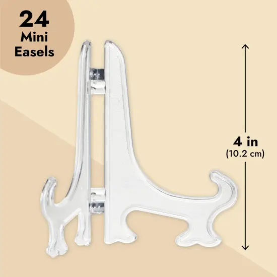 24 Pack Clear Mini Easels for Displaying Photos, Decorative Tiles, Wedding Place Cards (4 In) {4}