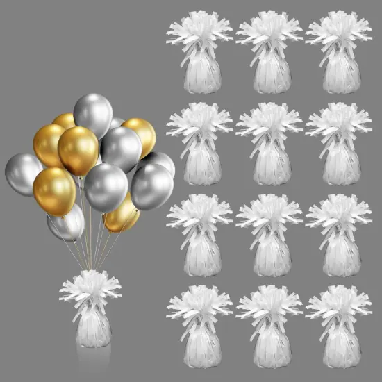 12PCS Balloon Weight Metallic Heavy Solid Balloon Pendant Pack Holder For Table Centerpieces Birthday Wedding Chrismas Party Decoration (White) {1}