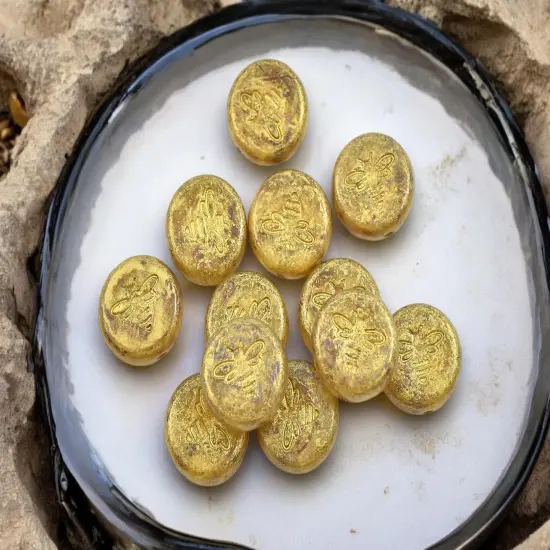 *12* 12mm Yellow Gold Washed Crystal Bee Coin Beads {4}