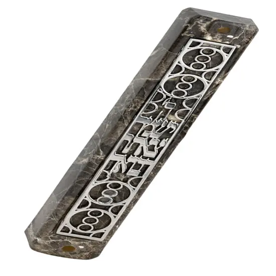 Marble Mezuzah Case with Metal Circle Pattern on Plate Copper {1}