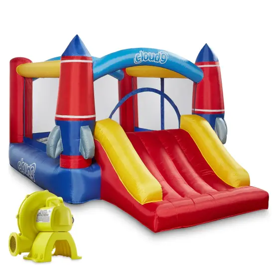 Cloud 9 Inflatable Bounce House and Blower, Rocket Theme Bouncer for Kids with Slide, Includes Stakes and Repair Patches {1}