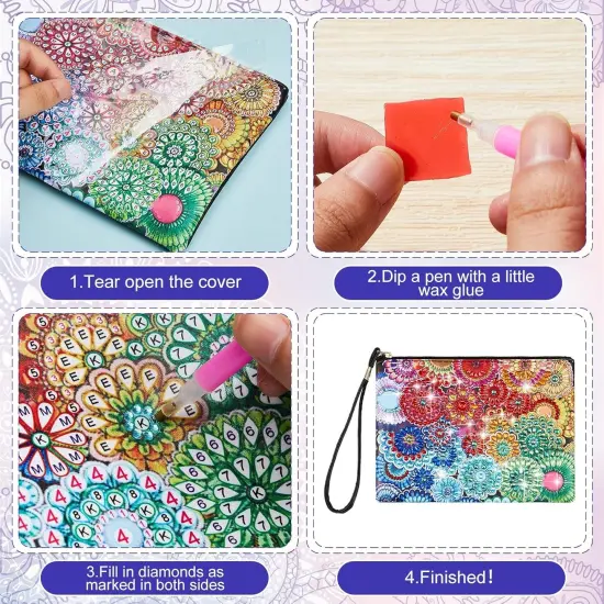 2 Pcs Diamond Painting Purses 5D DIY Diamond Painting Handbag Art Wristlet Clutch Bag for Women Makeup Gift (Elegant) {4}