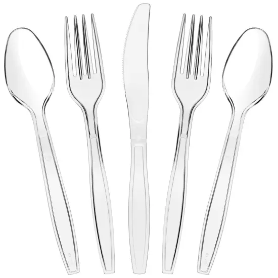 180 Pack Clear Plastic Silverware, Disposable Cutlery Utensils with Spoons, Forks and Knives, Heavy Duty Flatware Set for Parties & Events {1}