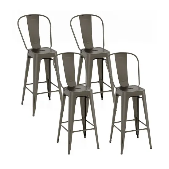30 Inch Set of 4 High Back Stackable Metal Bar Stools with Removable Backrest and Footrest Black {8}