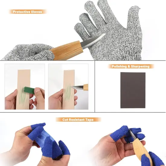 22-in-1 Wood Carving Tools Kit With 11 Wood Carving Knives & 4 Basswood Blocks, Cut Resistant Gloves & Accessories, Perfect for Beginners {3}