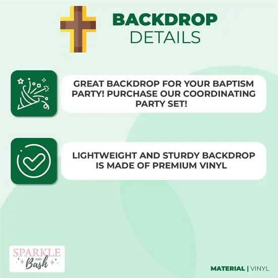 Baptism Photo Booth Backdrop for First Communion Decorations, God Bless (5 x 7 Feet) Green {3}