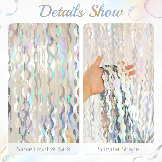 2 Pack Iridescent Wavy Foil Fringe Curtain,3.3x6.6 ft Color Changing Tinsel Backdrop for Birthday, Baby Shower, Wedding, Bachelorette, and Holiday Party D&eacute;cor {3}