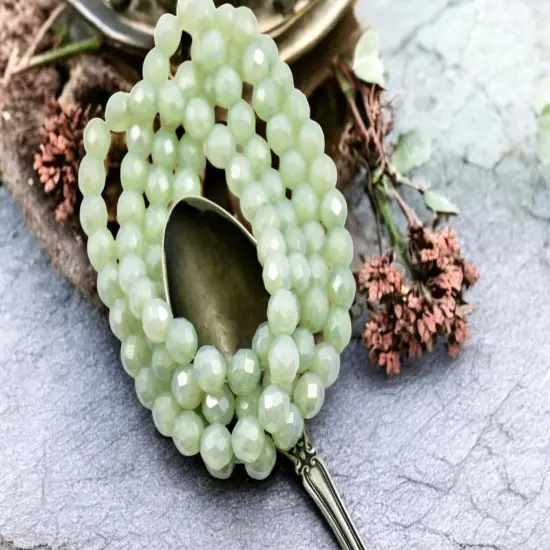 *20* 8mm Sage Opaline Luster Fire Polished Round Beads {1}