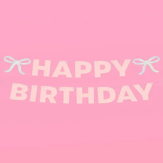 Happy Birthday Bow Banner Iridescent Foil + Pink Glitter, 5 Ft. | Birthday Party Decoration, Coquette HBD Decor, 21st Bday Supplies, Photobooth Backdrop {3}