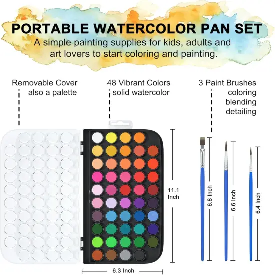 58 Pack Watercolor Paint Set, Colors Watercolor Pan with 10 Paint Brushes for Beginners, Artists, Kids & Adults to Watercolor Paint, Bullet Journal, Calligraphy Practice {1}