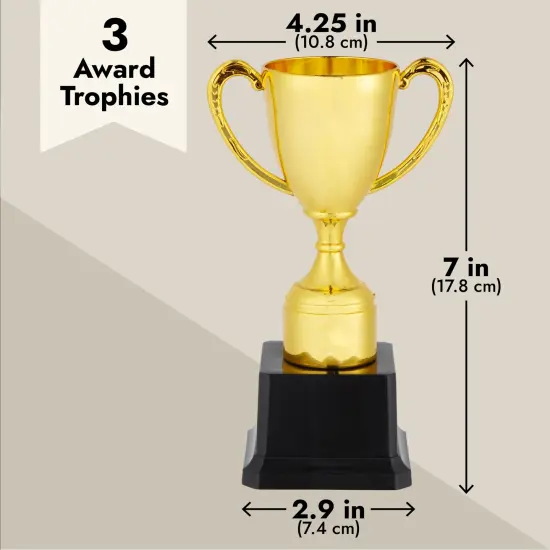 3 Pack 7 Inch Gold Plastic Trophies for Kids - Award Trophy Cup Set for Sports Tournaments, Competitions {3}
