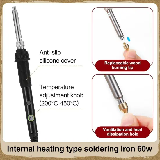 136 Pieces Wood Burning Kit Wood Burning Tools Set Wood Burner Tips Adjustable Temperature Pen Stencils with Wood Chips for Wood Burner DIY Embossing Carving Crafts {3}