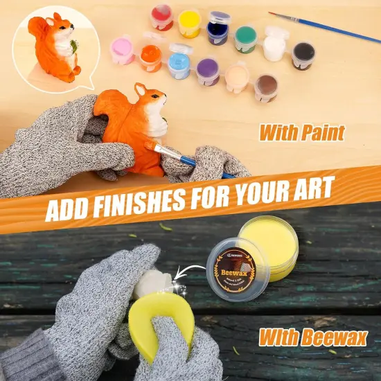 Wood Carving Kit, 36Pcs Wood Carving Tools with Paint and Beewax, Wood Whittling Kit with 4Pcs Whittling Knives & Storage Bag for Beginners and Enthusiasts {3}