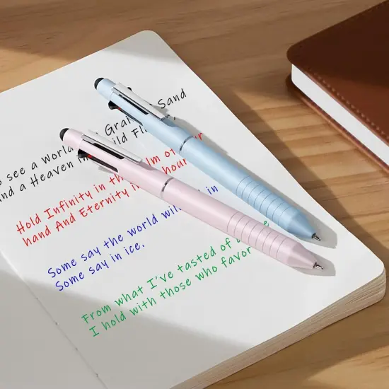 Multicolor Pen in One, Sleek Metallic 4 Color Ballpoint Pens, Medium Point (1.0mm), Retractable Ball Pen with Stylus Tip, Journaling Planner Pens for Nursing School Office Supplies, 3 Pack, Blue {5}