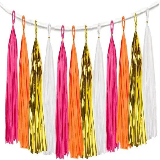 20PCS Hot Pink Orange DIY Tissue Tassel Banner Paper Party Garland Streamer for Graduation Summer Luau Flamingo Girl Baby Shower Pumpkin Birthday Party Wedding Nursery Classroom D&eacute;cor {1}