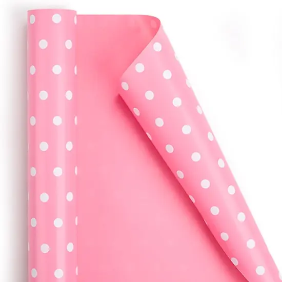 Wrapping Paper Roll-46.8sqft(17 Inch X 32.8 ft)-Reversible Gift Wrap Paper with Polka Dot Design for Girls,Birthday,Wedding,Baby Shower,All Holidays {1}