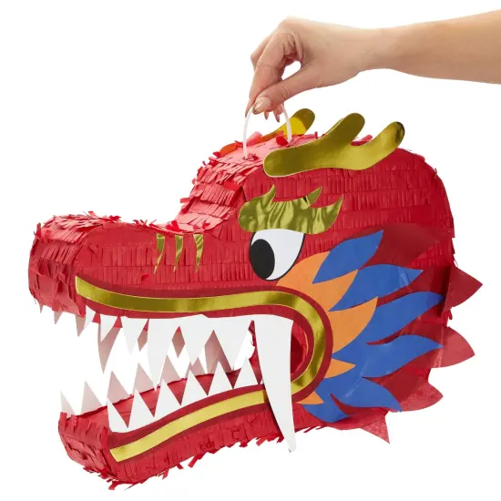Dragon Pinata - Chinese Dragon Head, Dragon Birthday Party Supplies, 2025 Chinese New Year Decorations (16.5x11x3 In) Red {4}