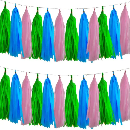 Green Blue Pink Tassel Garland Banner Paper Tassels for for Movie Girls Birthday Decorations,Pack of 15 {1}
