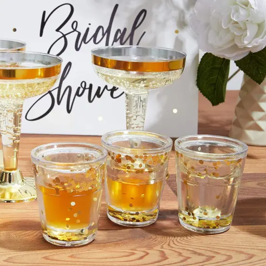 Set of 8 Pretty Gold Shot Glasses with Glitter for Girls Birthday, Holiday Party, Bachelorette (1.5 Oz) {3}