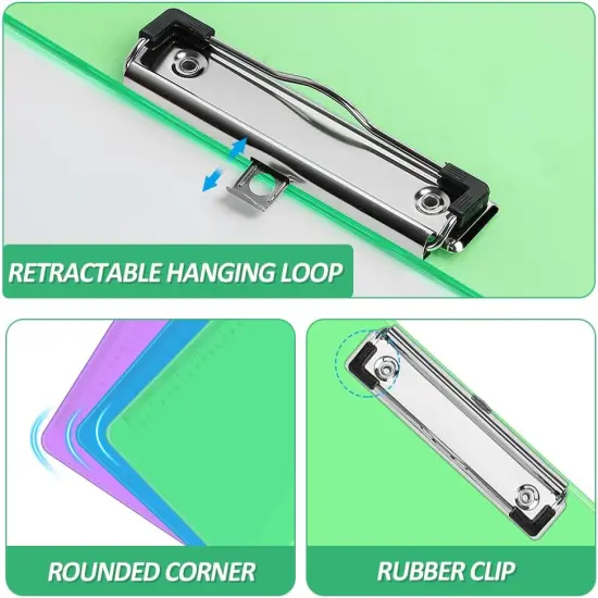 Plastic Clipboards, 24 Pack Clear Colored Clipboards, Low Profile Clip Board 12.5 x 9 Inch Standard Letter Size, Office Supplies Classroom {4}