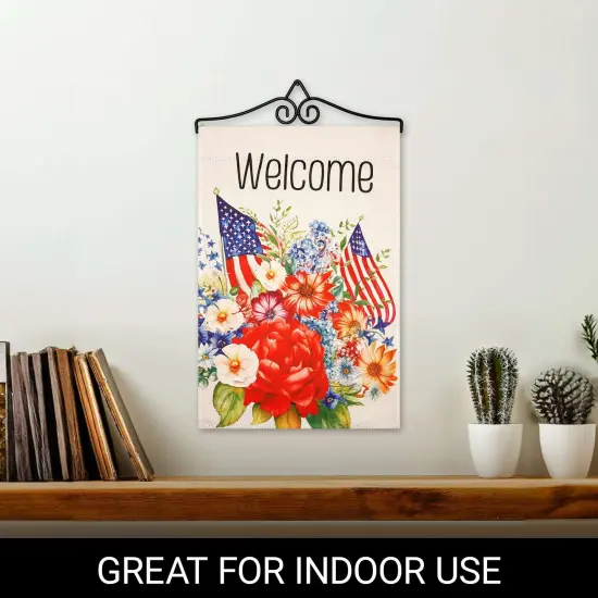 G128 Combo Pack Garden Flag Hanger 14IN & Garden Flag Welcome American Flag Flowers Printed 12x18IN Double Sided Yard Garden Lawn Decoration {5}