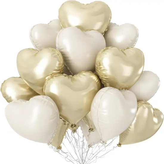 Champagne Gold Cream Heart Balloons,12Pcs 18 Inch Beige Foil Mylar Love Heart Shaped Balloons for Birthday Party Wedding Engagement Anniversary Graduation Baby Shower Valentines Day Decorations {1}