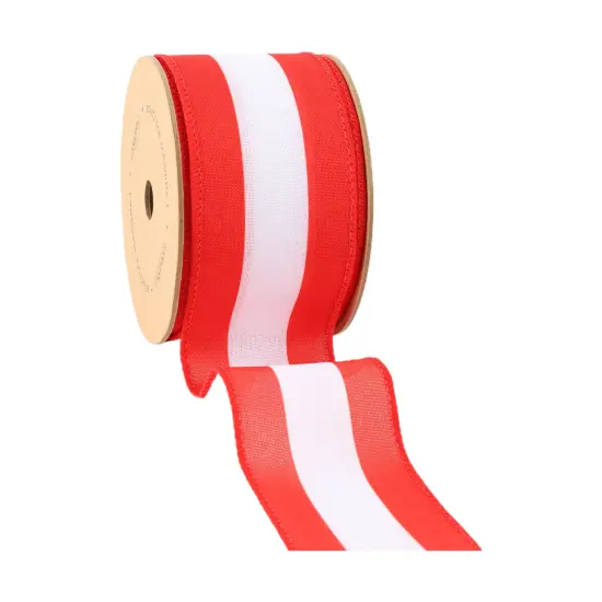 LaRibbons 2 1/2" Wired Ribbon | Red/White Flag Stripe | 10 Yard Roll {1}