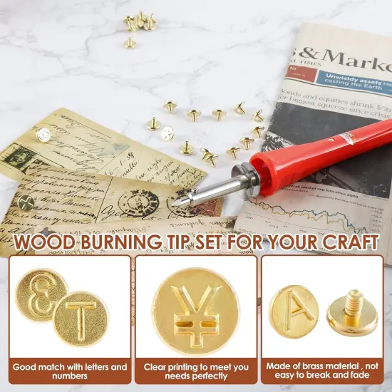Wood Burning Tip Set, 26 Letters Wood Burning Tip Kit, DIY Wood/Leather Burning Set, Copper Letter Number Soldering Iron Stencils, DIY Embossing Carving Head Tools for Wood Leather DIY Crafts {5}