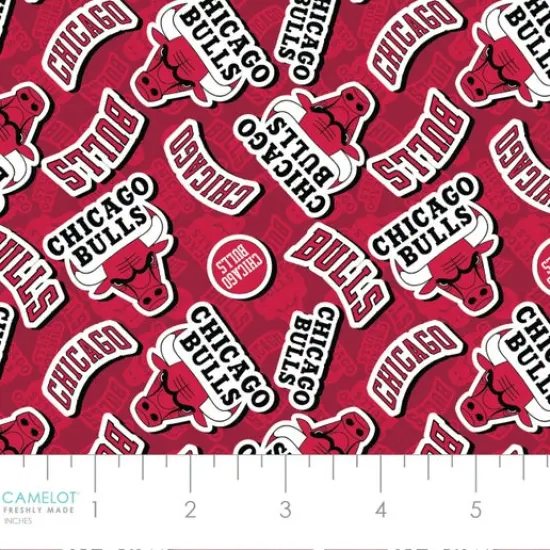 NBA Licensed Chicago Bulls Toss Red Cotton Fabric by the Yard {1}