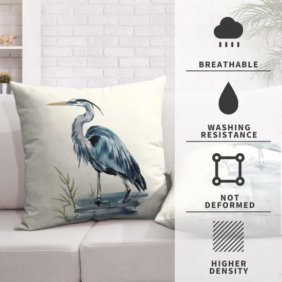 Watercolor Heron Pillow Covers Pelican Throw Pillow Covers 18x18 Set of 2 Summer Bird Pattern Double Sided Printing Pillow Case for Farmhouse Patio Living Room, Cotton Linen {2}