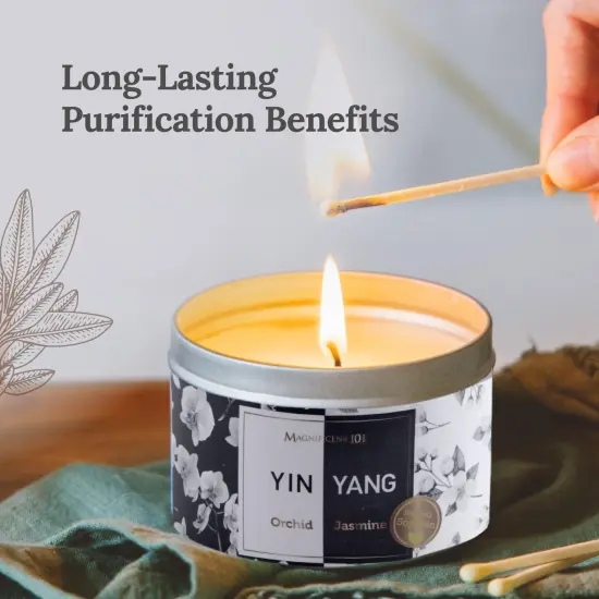 Magnificent 101 Long Lasting Yin Yang Smudge Tin Candle | 6 Oz - 35 Hour Burn Time |Made of Soy Wax with Orchid and Jasmine for House Energy Cleansing, Purification, Manifestation & Chakra Healing Multicolor {2}