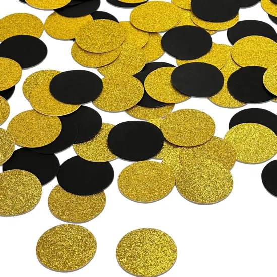 Glitter Confetti Circles Party Decorations, Black and Gold Confetti Circle for Graduation Decorations Class of 2025, Graduation Party Decorations, Grad Table Decor (1.2" in Diameter, 200Pcs) {1}